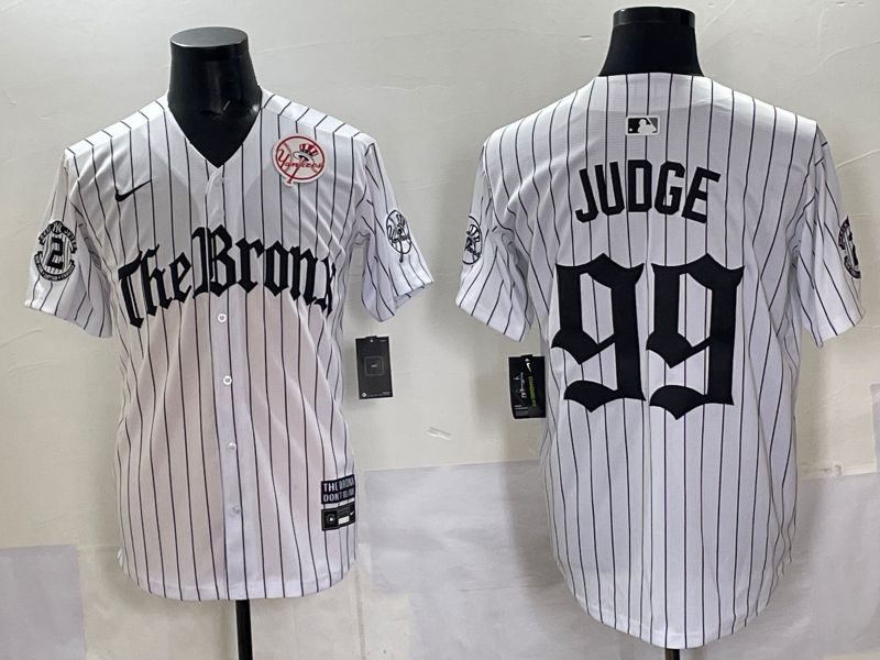 Men 2025 New York Yankees 99 Judge White Stripe Five generations Joint Name Nike MLB Jersey style 08